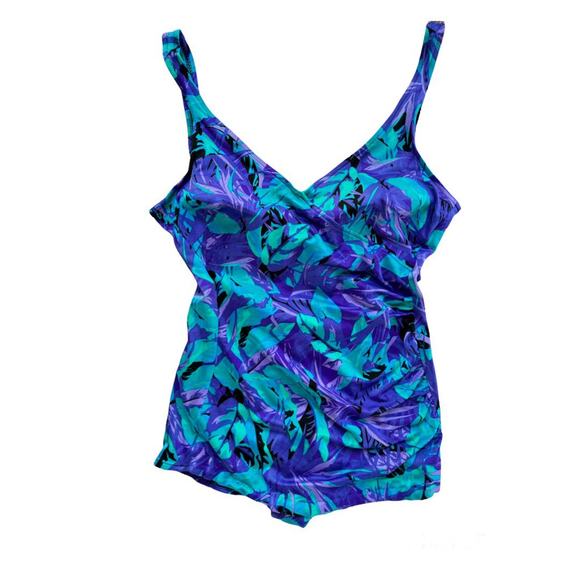 80’s Vintage Maxine Of Hollywood Purple Green Low Leg Glam Swimsuit Bathing Suit - Picture 12 of 12